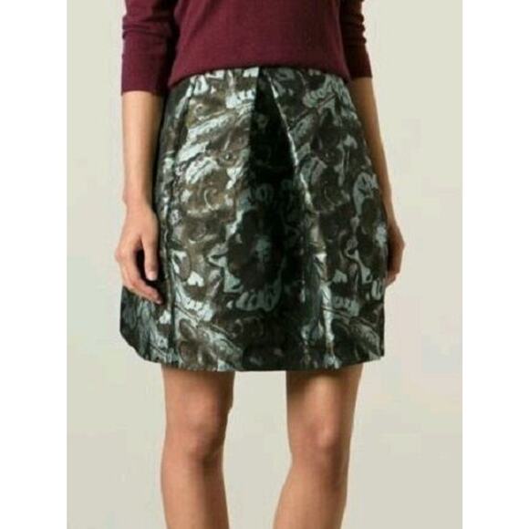 New Pinko Ortrugo Jacquard Abstract Mini Skirt Size 2 $194 Pleated Weave Elastic - Picture 1 of 3